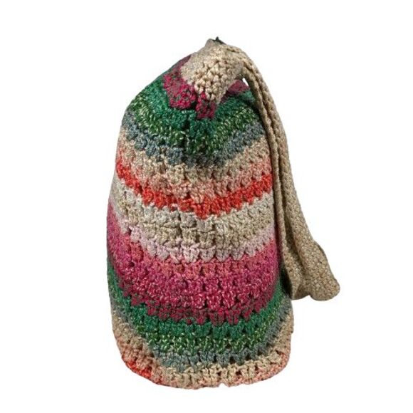 The Sak Multicolored Rainbow Striped Retro Y2K Woven Crochet Beach Tote Bag - Picture 6 of 13